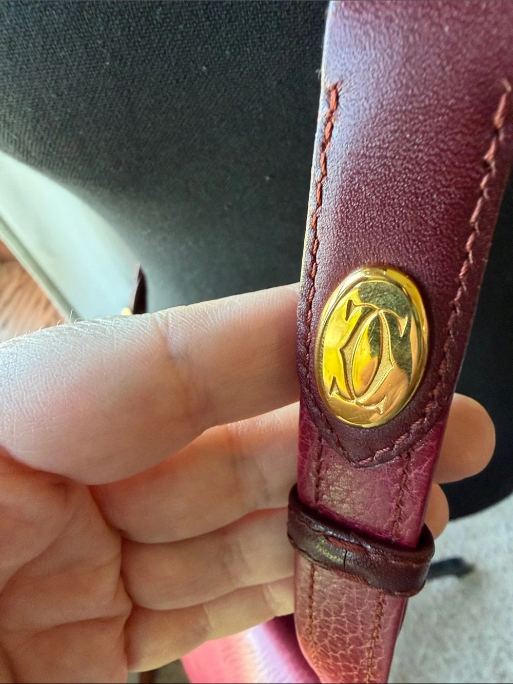 Cartier Women's Crossbody in Rich Burgundy with Gold Hardware
